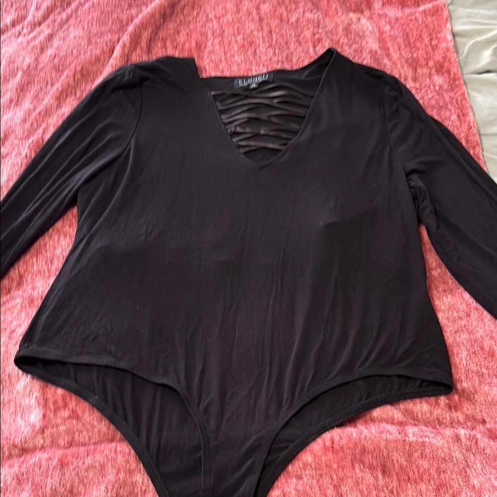 Eloquii Black Long Sleeve Cut Out Bodysuit